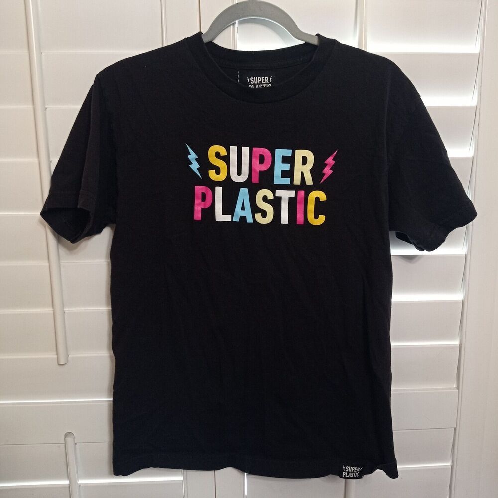 Super Plastic Mens T Shirt Size Large Black Short Sleeve Super Plastic